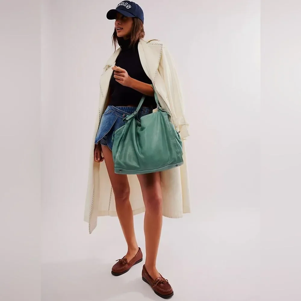 Rare Vintage Juicy Coutcher Teal Large leather Bag Boho Slouchy Distressed